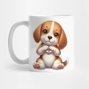 Valentine Beagle Dog Giving Heart Hand Sign Mug